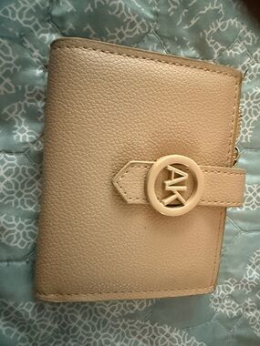 Anne Klein Beige Leather Trifold Wallet